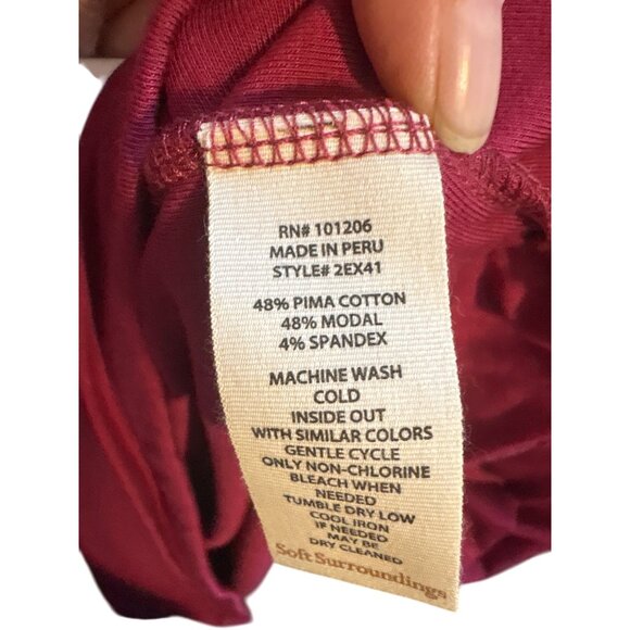 Soft Surroundings Womens XL Red Draped V-Neck Top With Pocket Pima Cotton Blend - Picture 6 of 6